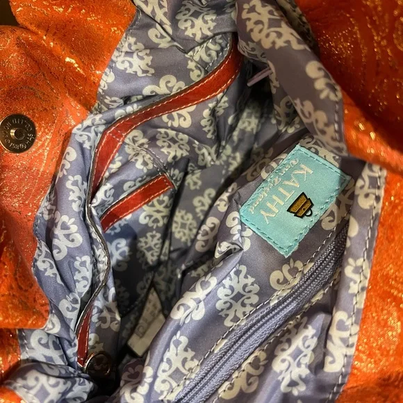 Kathy Van Zeeland Orange Shoulder Bag with Gold Accents - Picture 3 of 3
